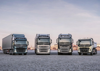 The line-up of Volvo’s new heavy-duty trucks. 