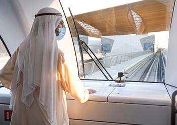 Shaikh Mohammed on board the new metro train, which features some modifications.