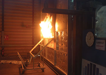 Fire performance testing of panels to ASTM standards.