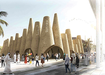 A rendering of Austria’s pavilion ... the outer shells of the 38 cones that form the pavilion are completed.