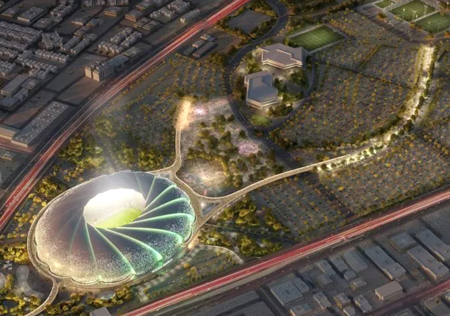 Aramco stadium ... a visually striking exterior that expresses the graceful rotation of waves.